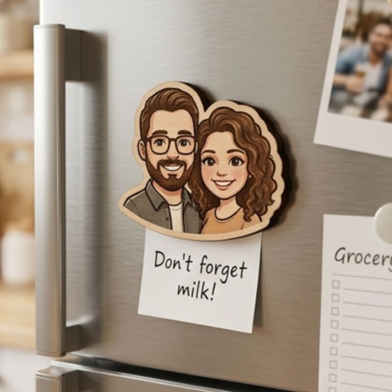 Personalized Wooden Fridge Magnet on Fridge