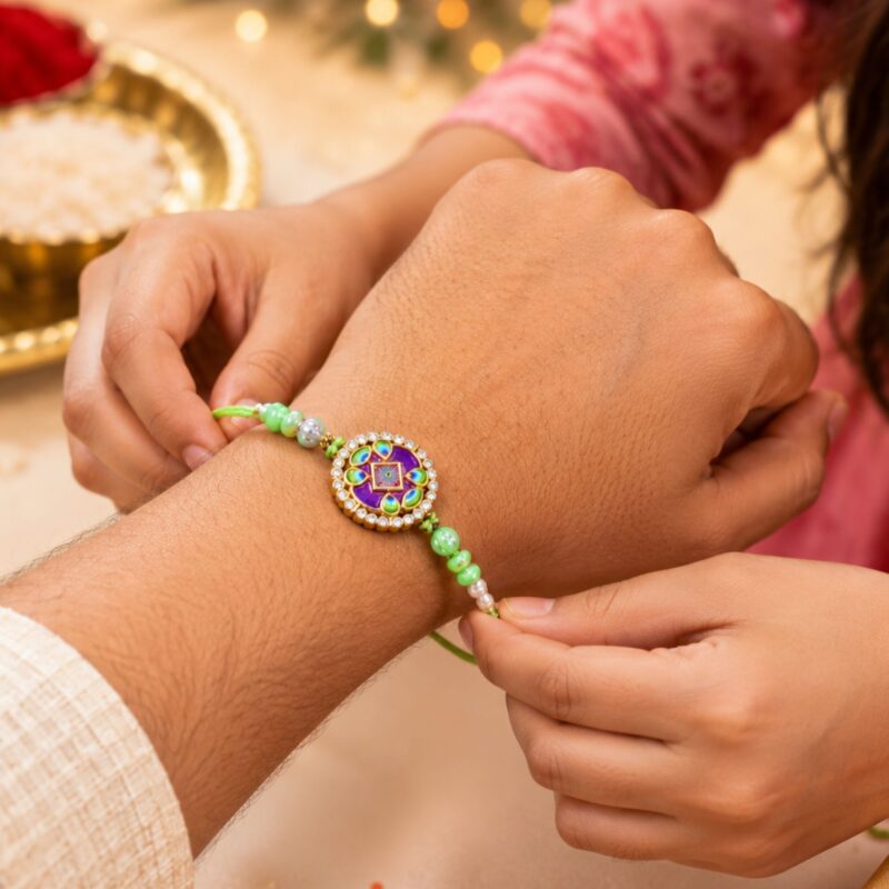 Check mandala rakhi on Hand