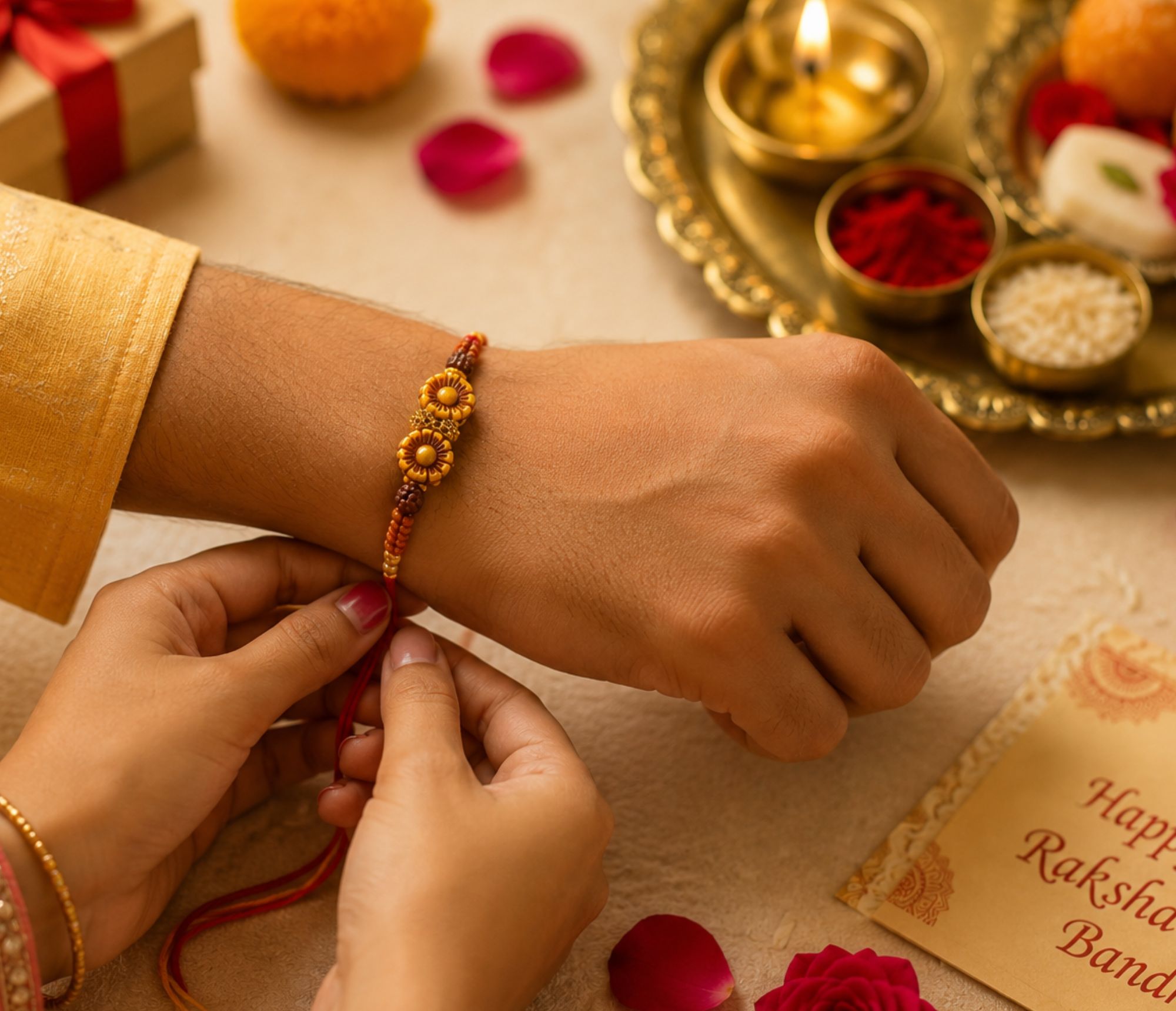 Traditional Rudraksha Beaded Rakhi - Image 2